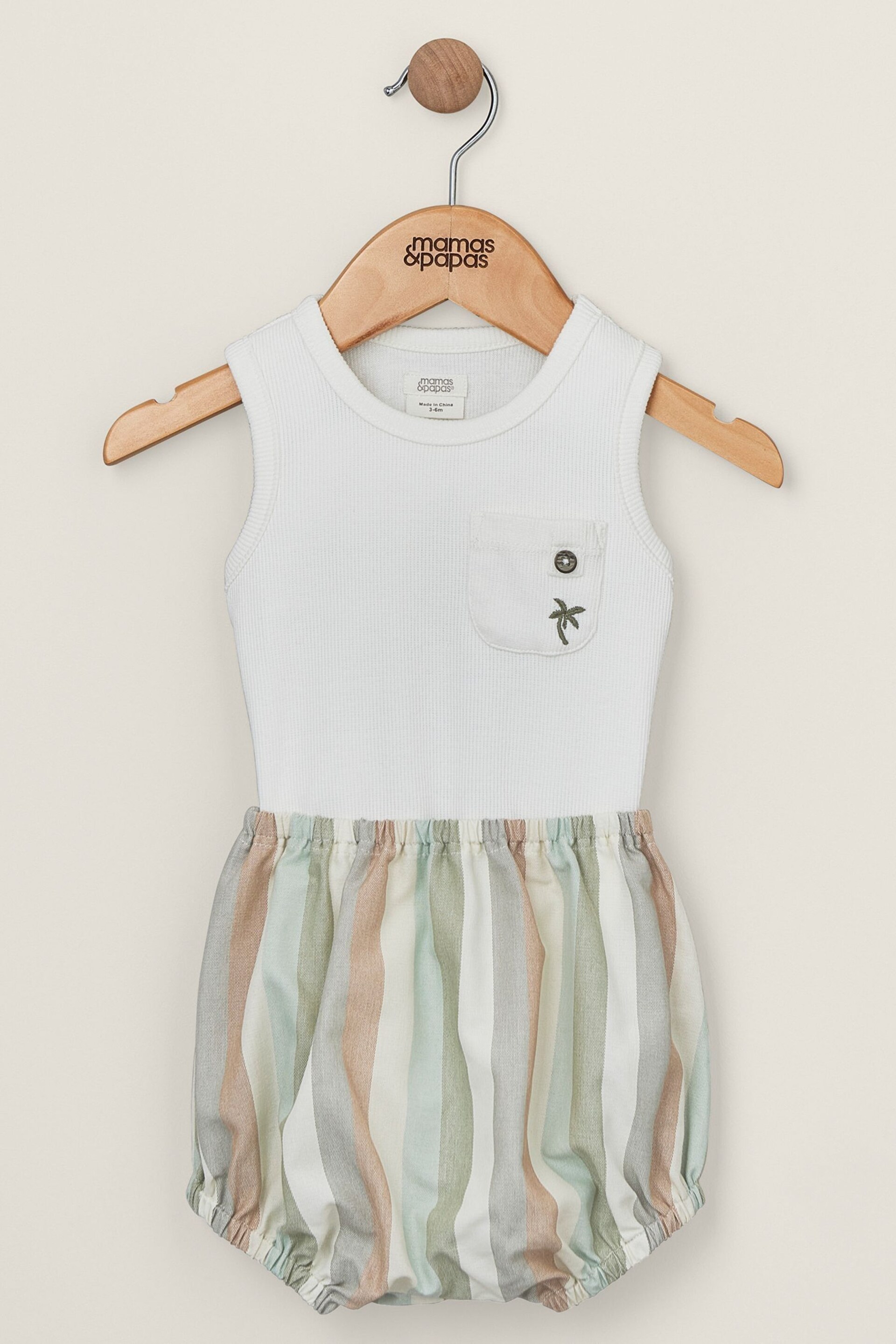 Mamas & Papas White Bodysuit And Stripe Shorts Set 2 Piece - Image 1 of 4