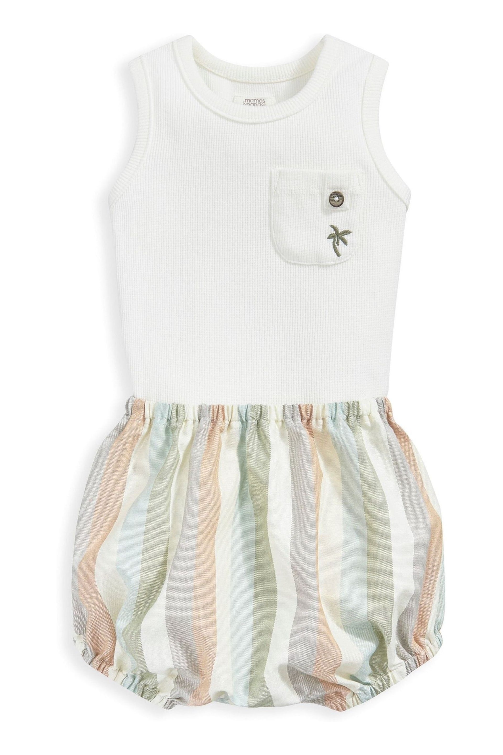 Mamas & Papas White Bodysuit And Stripe Shorts Set 2 Piece - Image 2 of 4