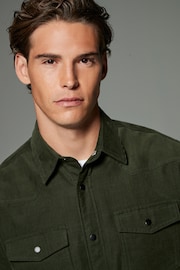 Dark Green Cord Twin Pocket Western Long Sleeve Shirt - Image 1 of 5