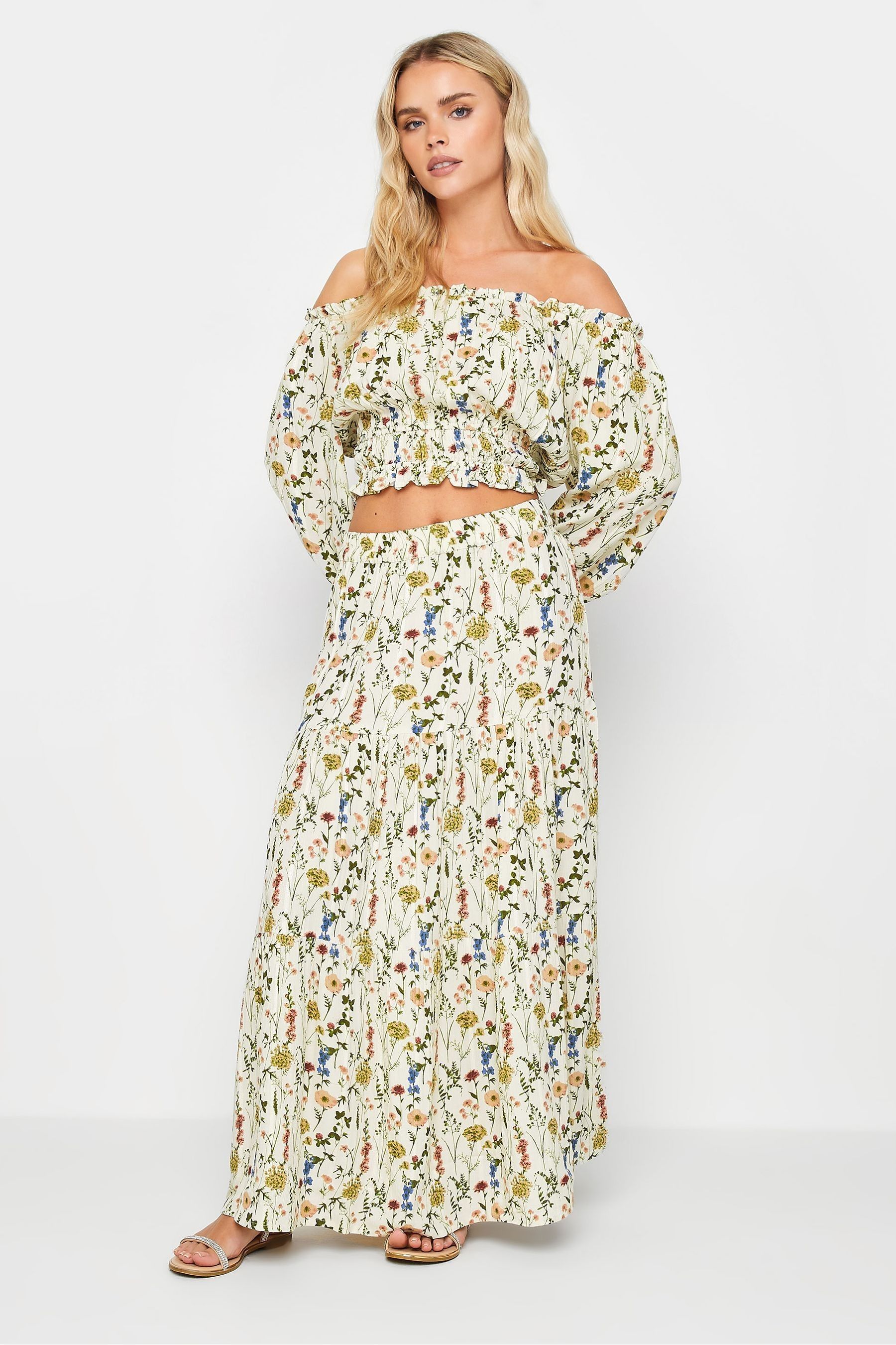 Buy PixieGirl Petite Cream Floral Print Tiered Maxi Skirt from Next Luxembourg