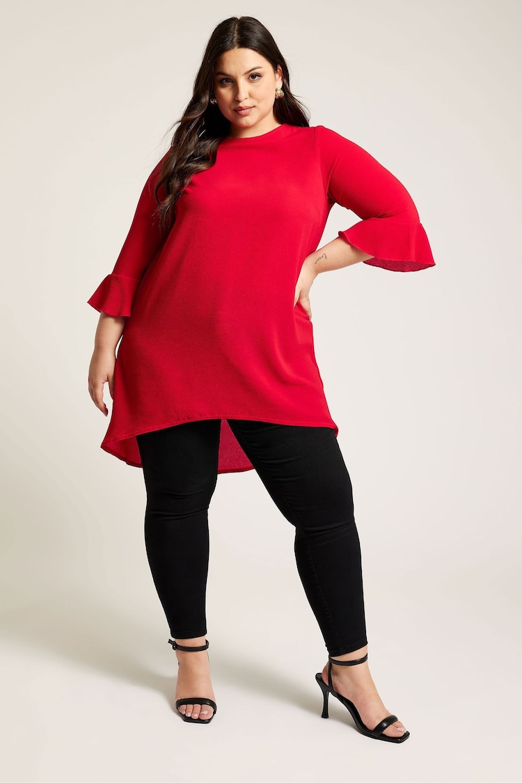 Yours Curve Red Flute Sleeve Tunic - Image 1 of 2