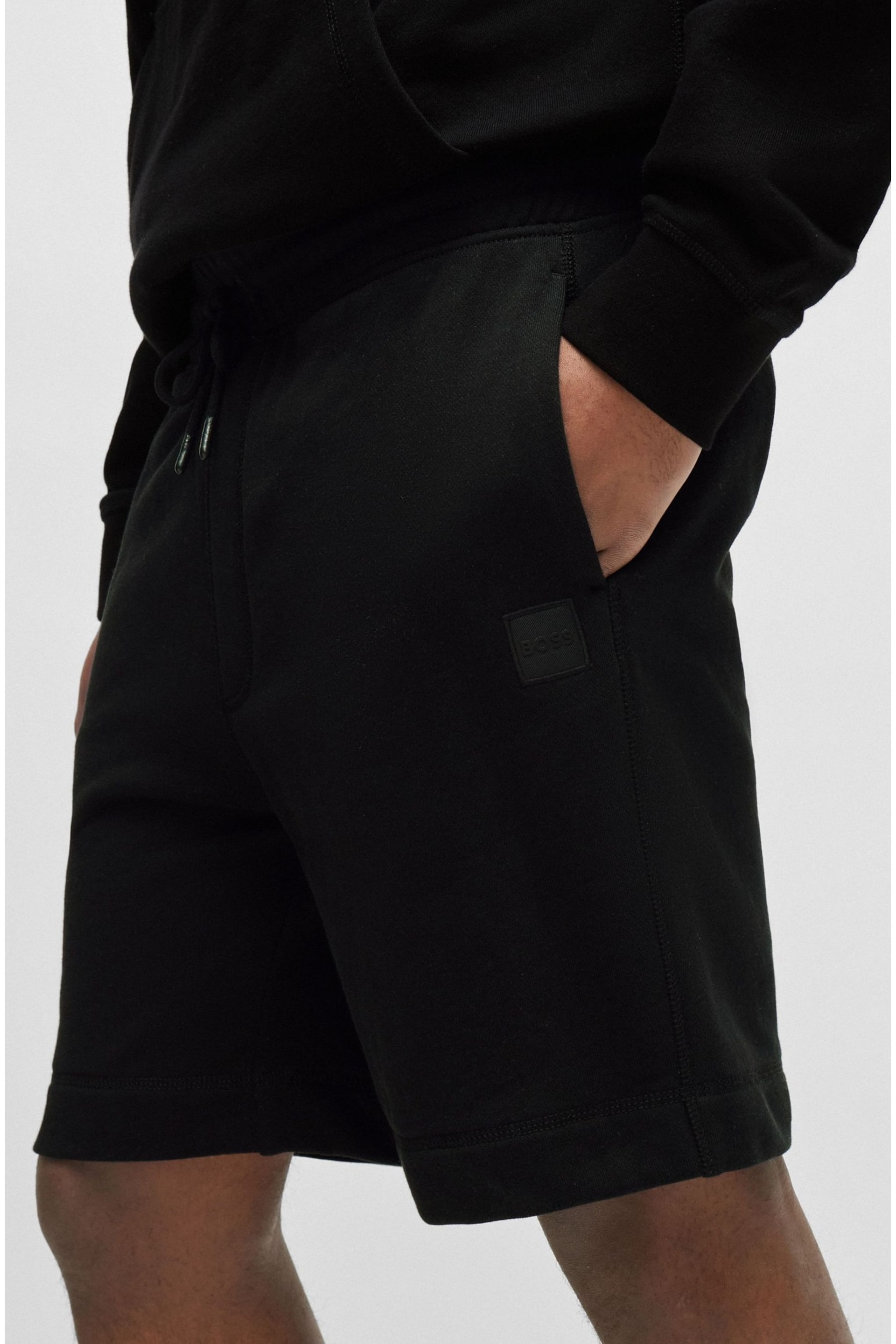 BOSS Black Cotton-Terry Regular-Fit Shorts With Logo Badge - Image 4 of 6