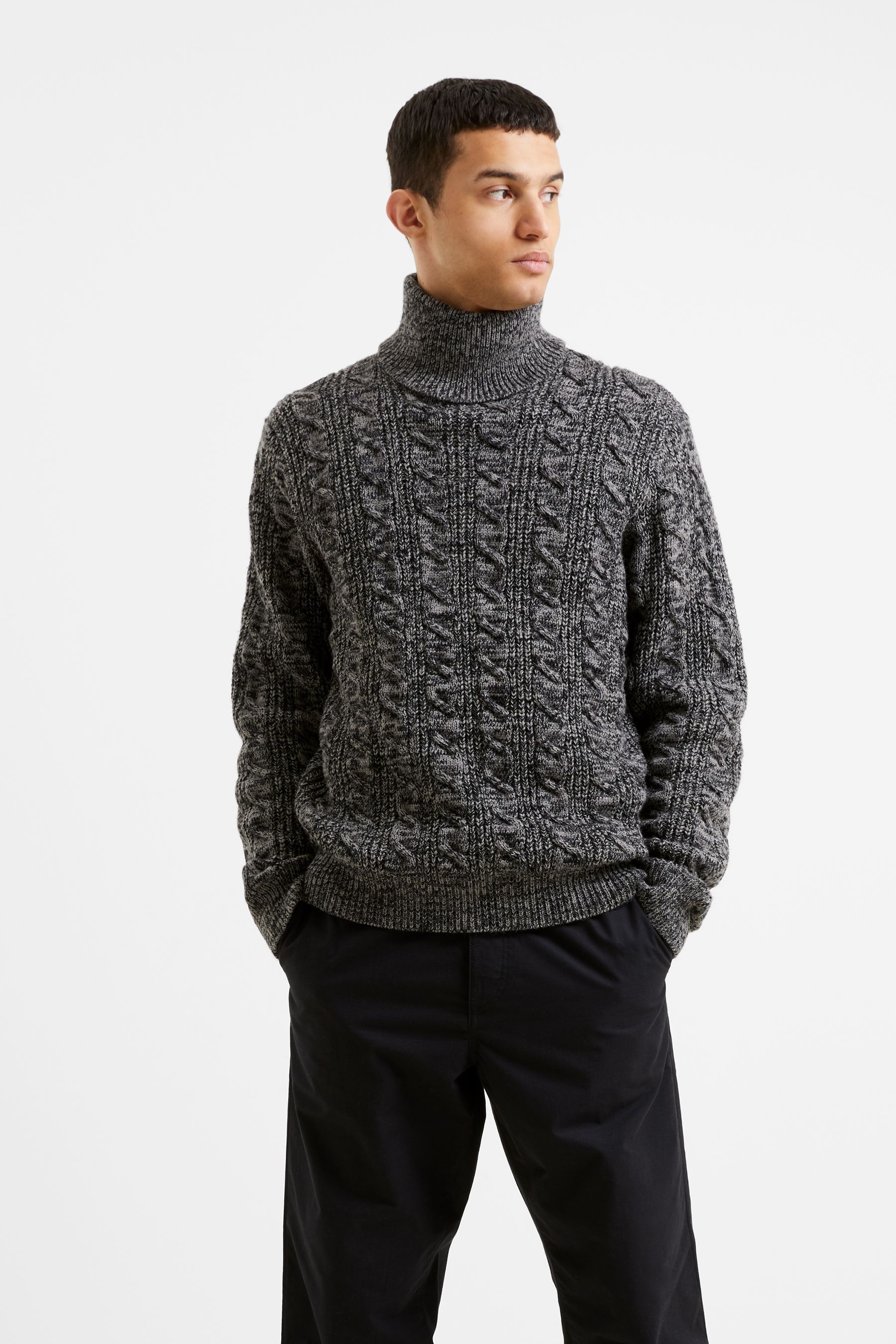 French Connection Grey Cable Knit Roll Neck Jumper