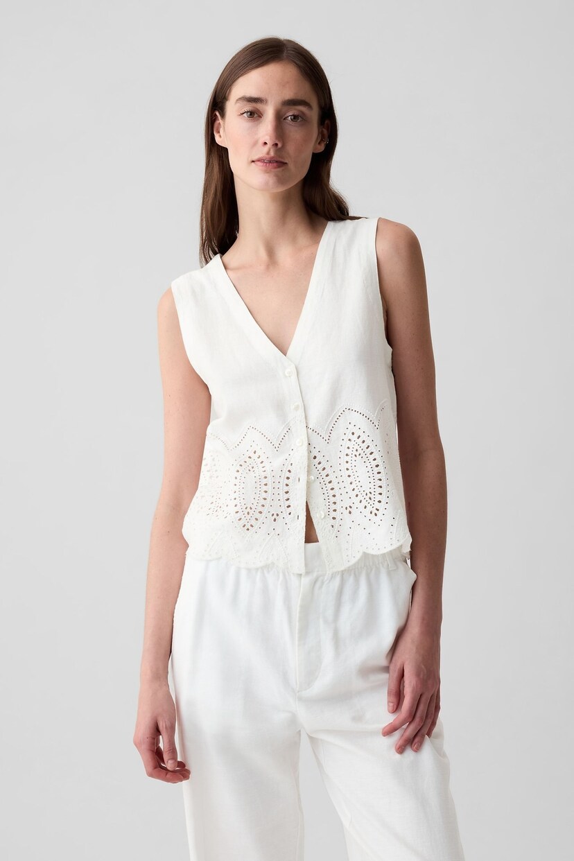 Gap White Linen-Blend Waistcoat Vest - Image 1 of 5