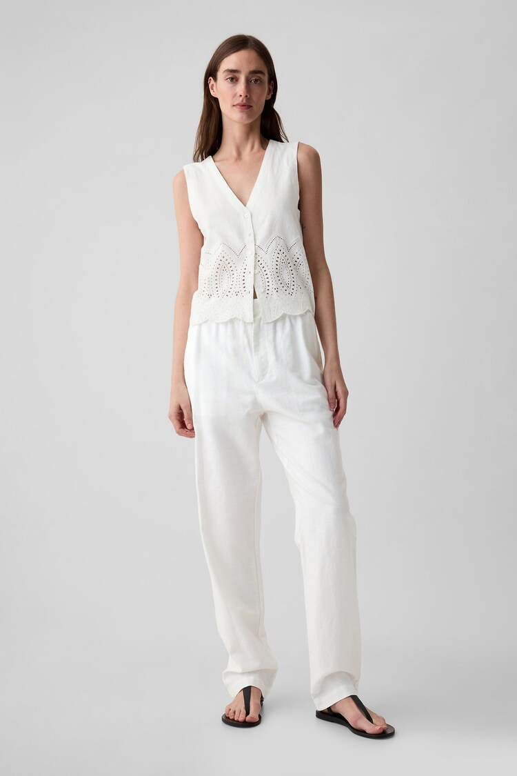 Gap White Linen-Blend Waistcoat Vest - Image 3 of 5