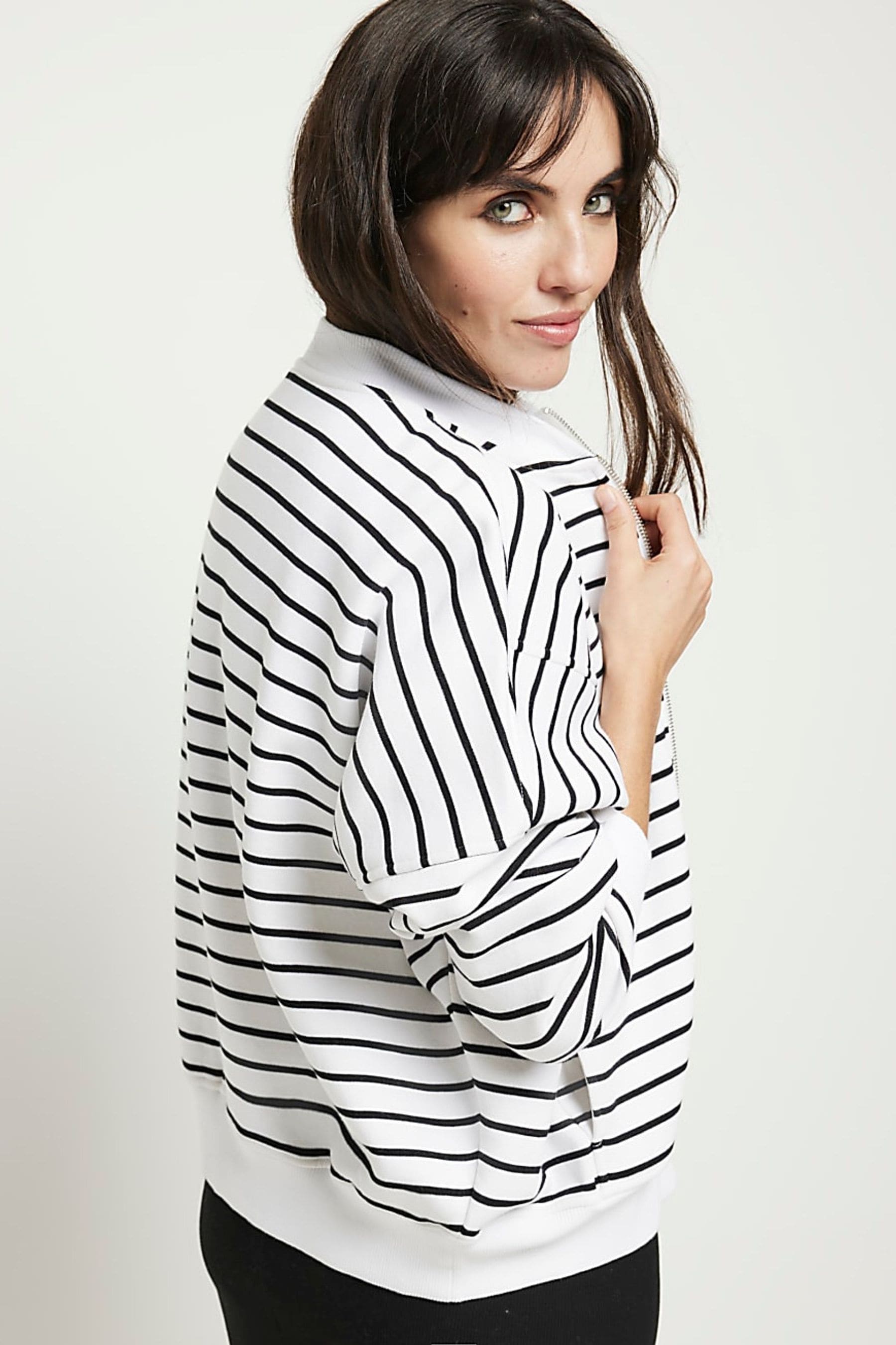 Buy River Island Black Stripe Jersey Zip Up Bomber Jacket from Next Belgium