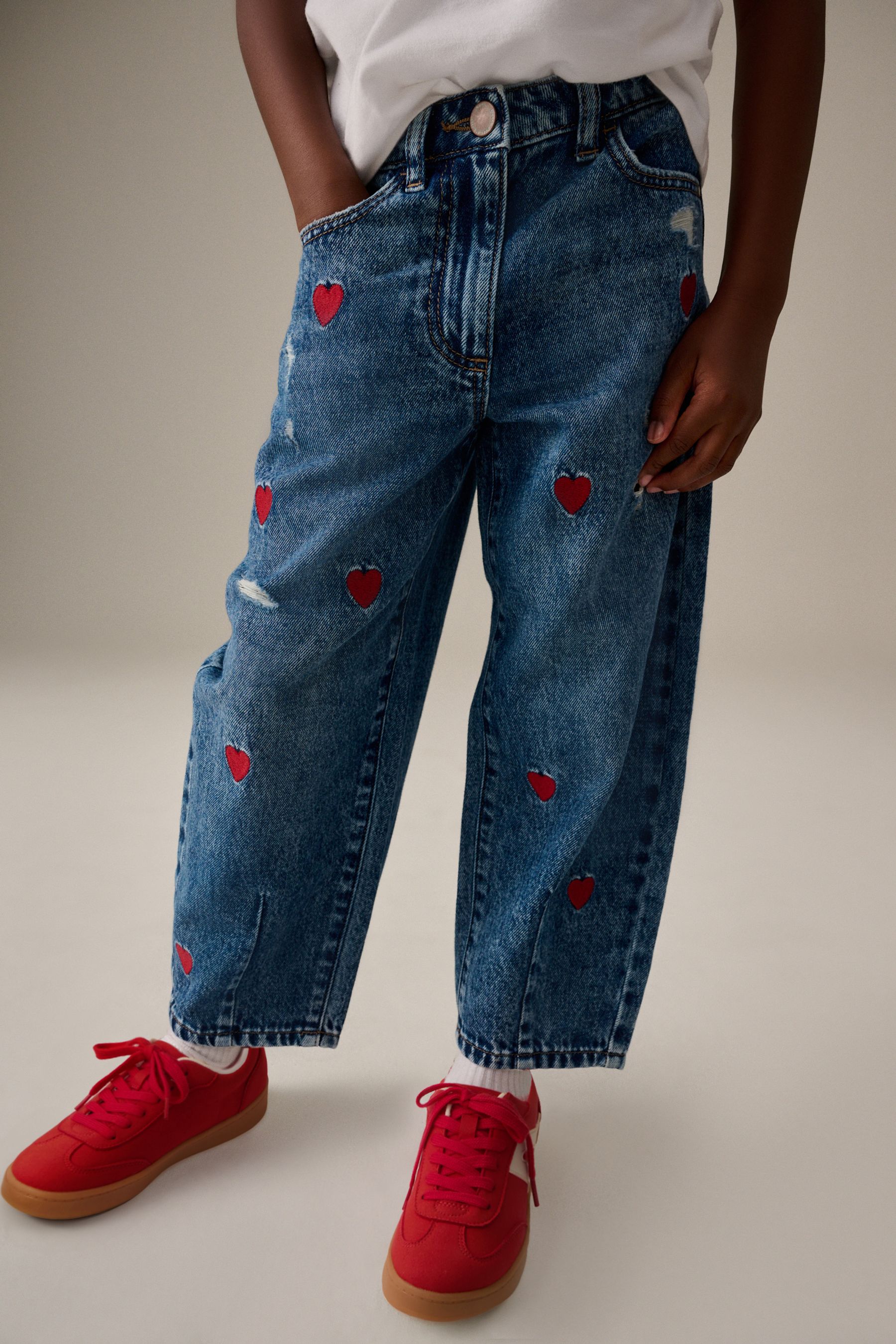 Heart embroidered jeans top