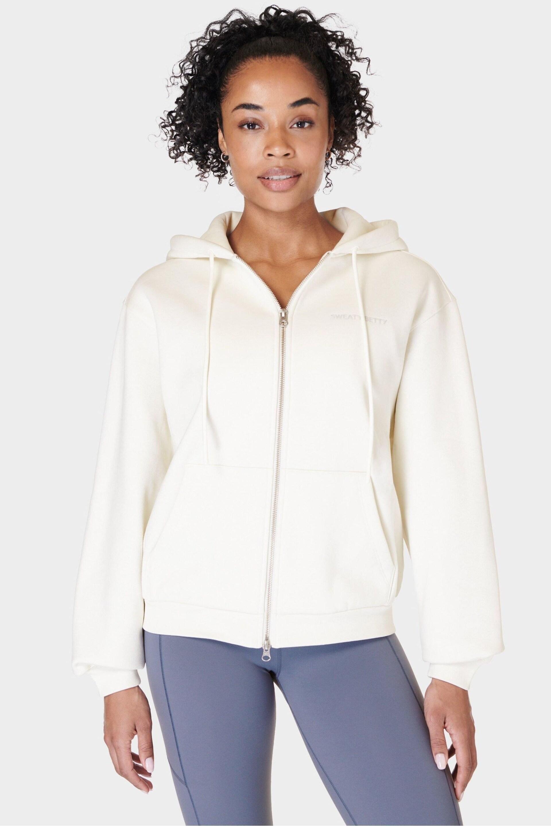 Sweaty Betty Lily White Powerhouse Zip Up Hoodie - Image 3 of 8