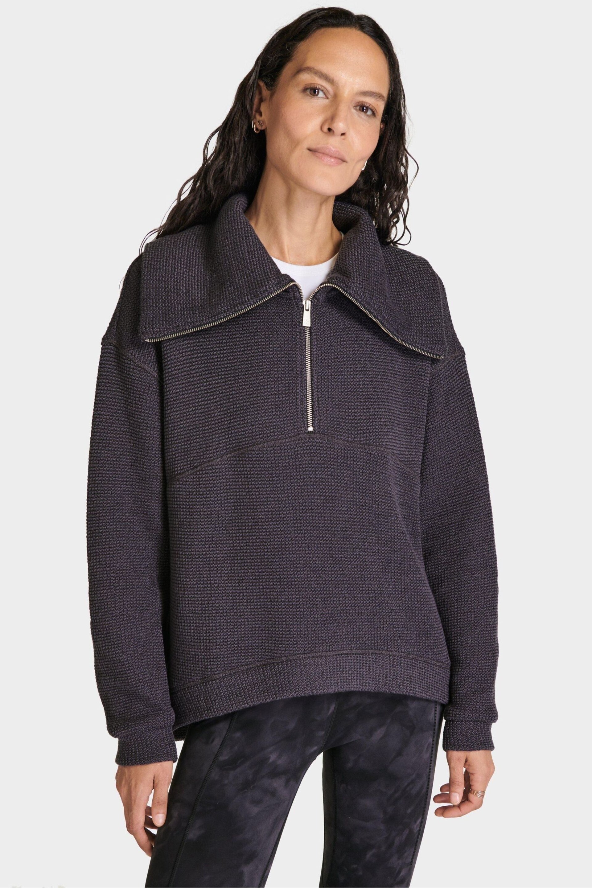 Sweaty Betty Urban Grey Restful Boucle Half Zip Jumper - Image 1 of 7