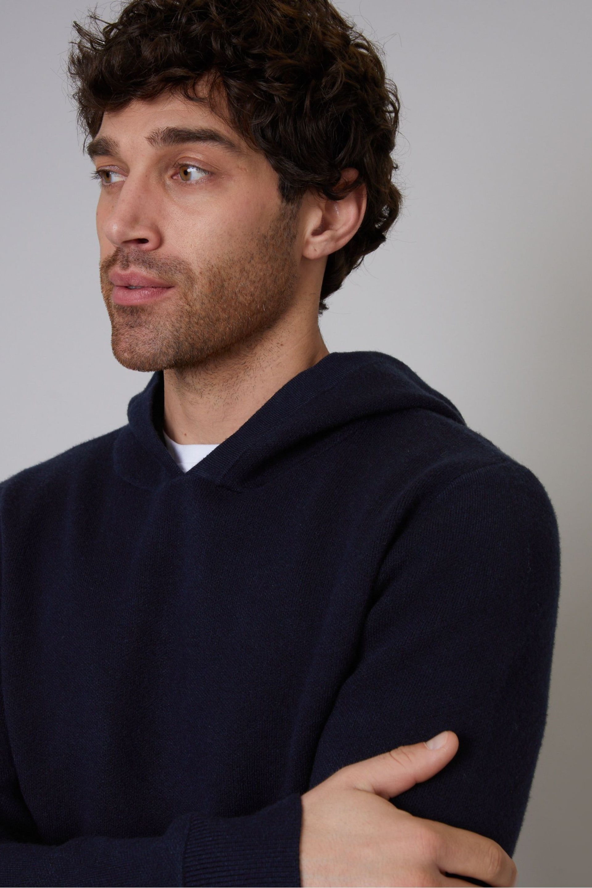 Threadbare Blue Luxe Knitted Pullover Hoodie - Image 4 of 4