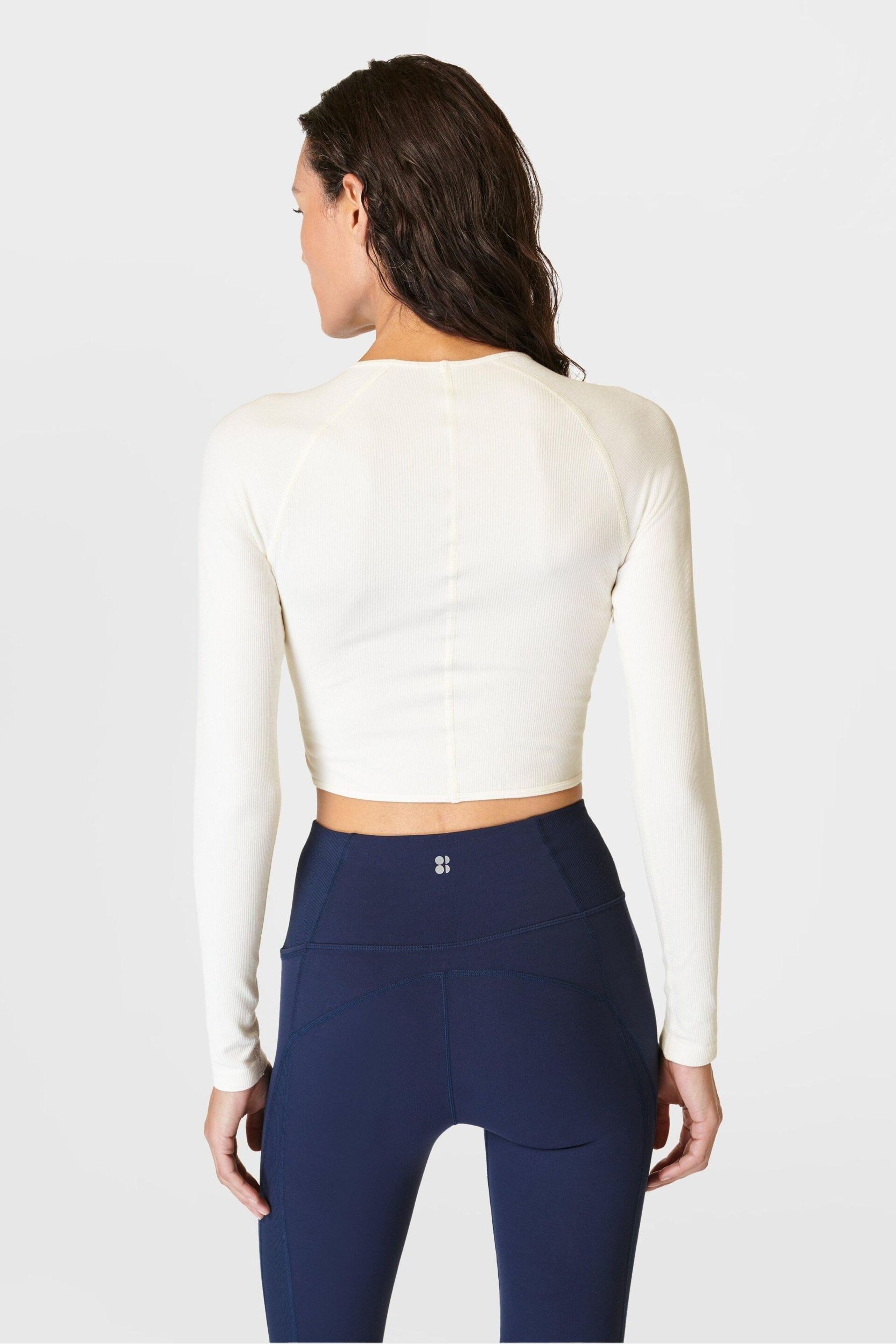 Sweaty Betty Lily White Mindful Flex Wrap Long Sleeve Top - Image 3 of 8