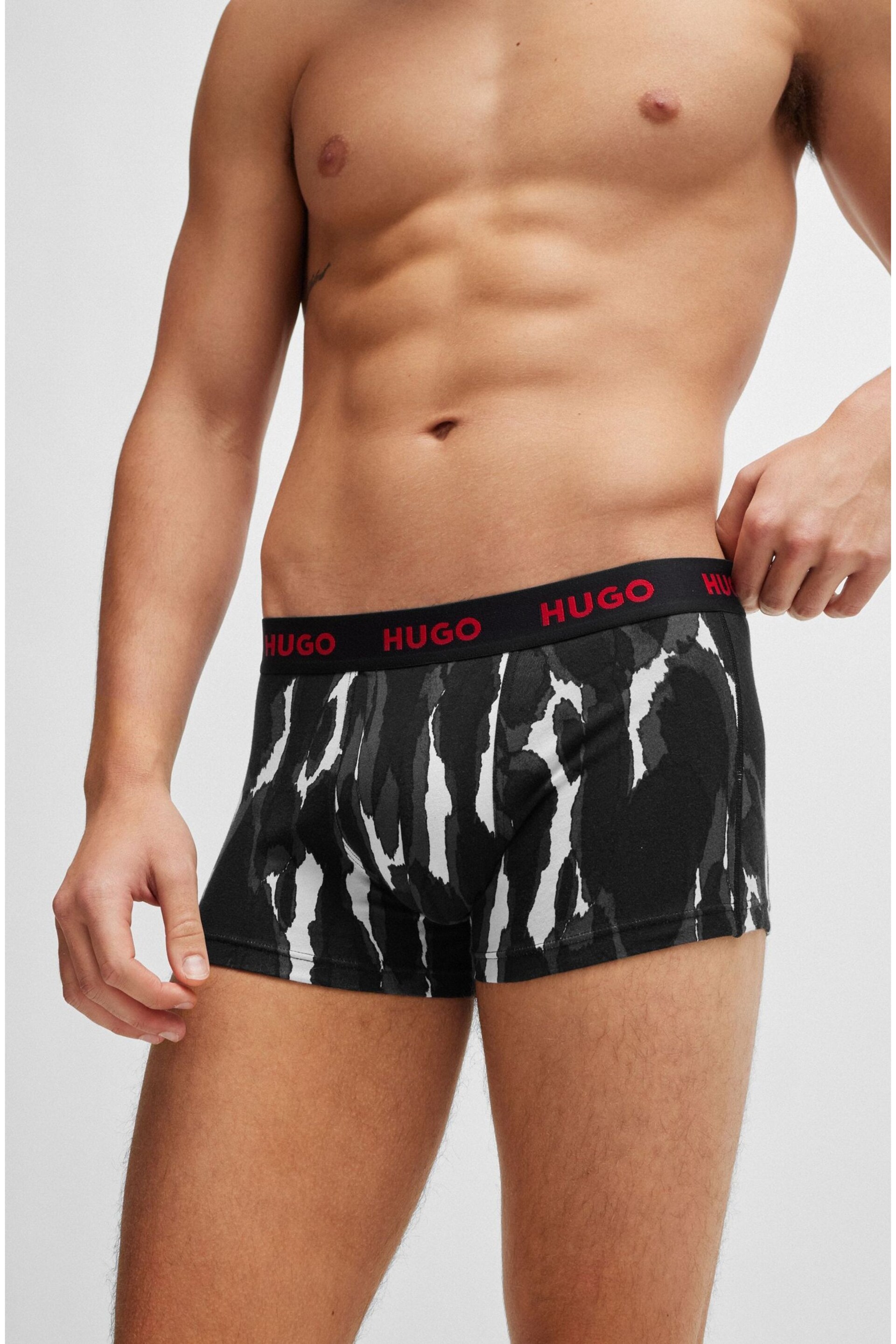 HUGO Grey Of Stretch-Cotton Trunks 3 Pack With Logo Waistbands - Image 5 of 6