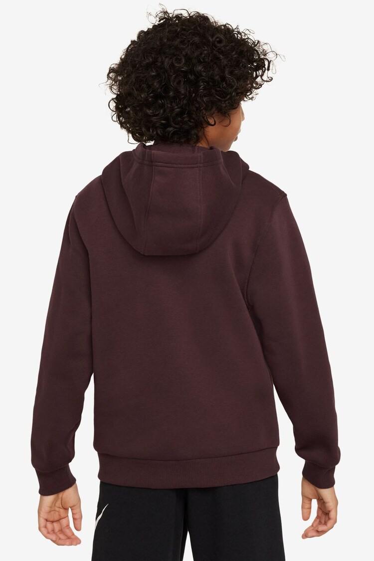 Nike Burgundy Red Club Fleece Zip Through Hoodie - Image 2 of 3