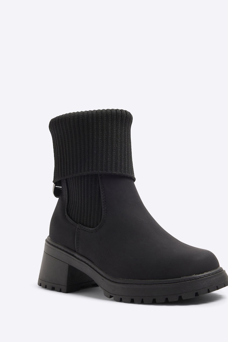 River Island Black Girls Knit Roll Heeled Boots - Image 2 of 3