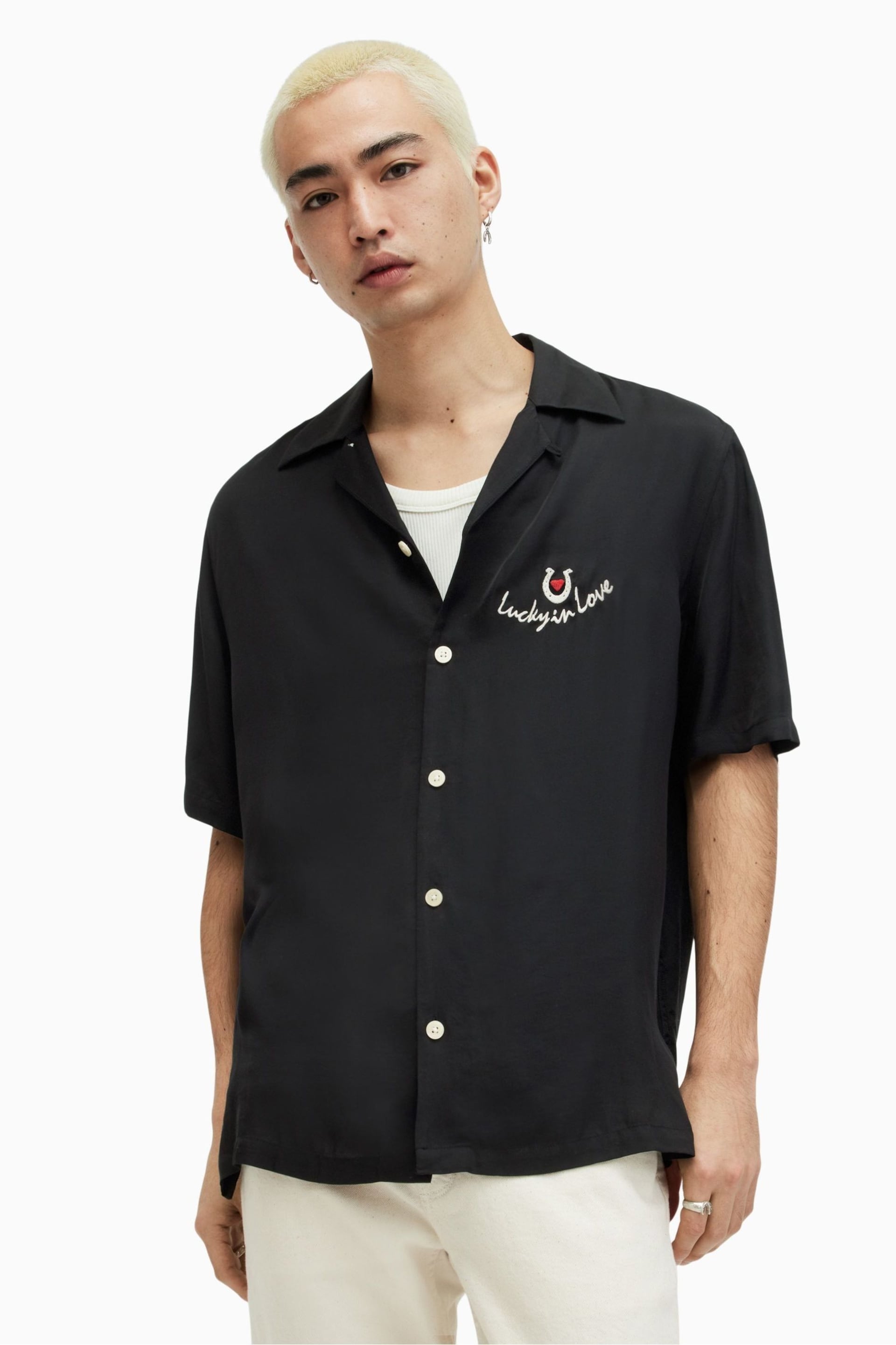 AllSaints Black Chanceux Shirt - Image 1 of 7