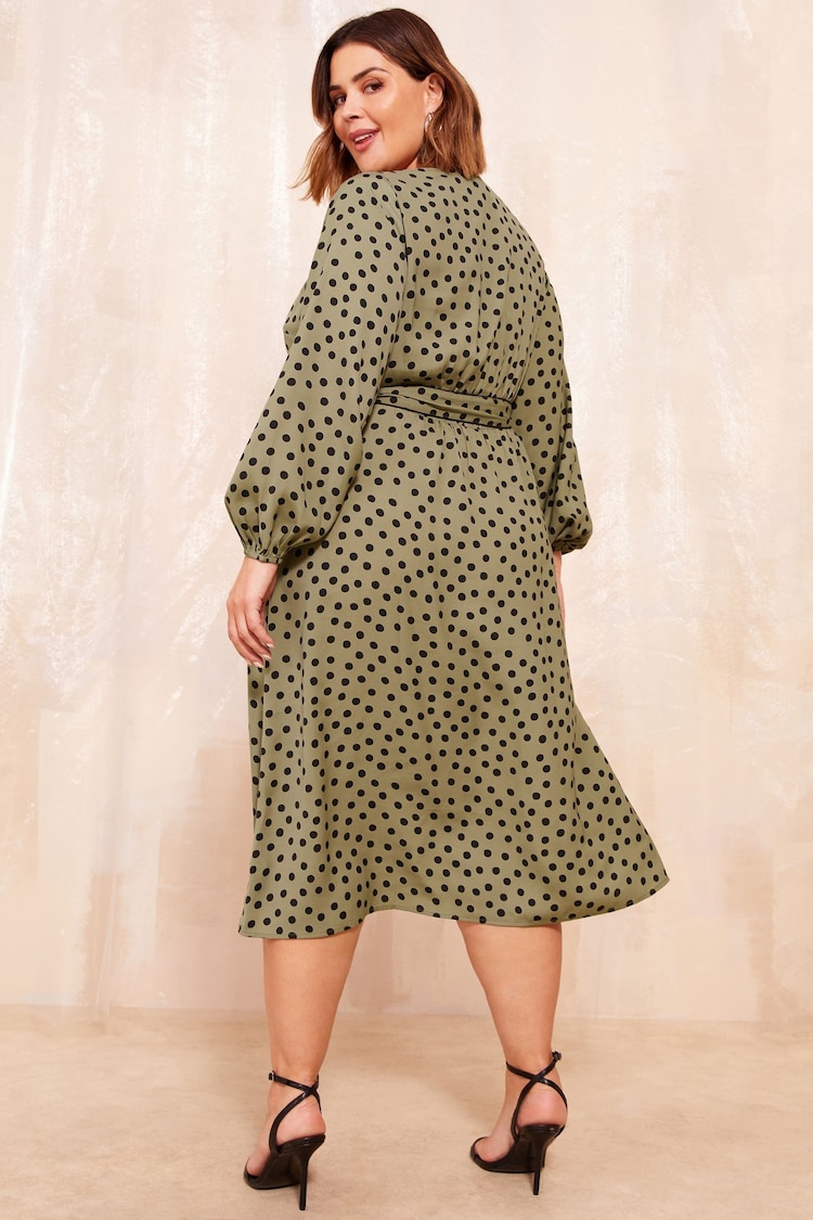 Curves Like These Khaki Green Printed V Neck Midi Dress - Image 2 of 4