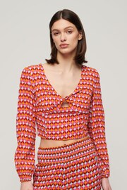 Superdry Pink Long Sleeve Woven Crop Top - Image 1 of 6