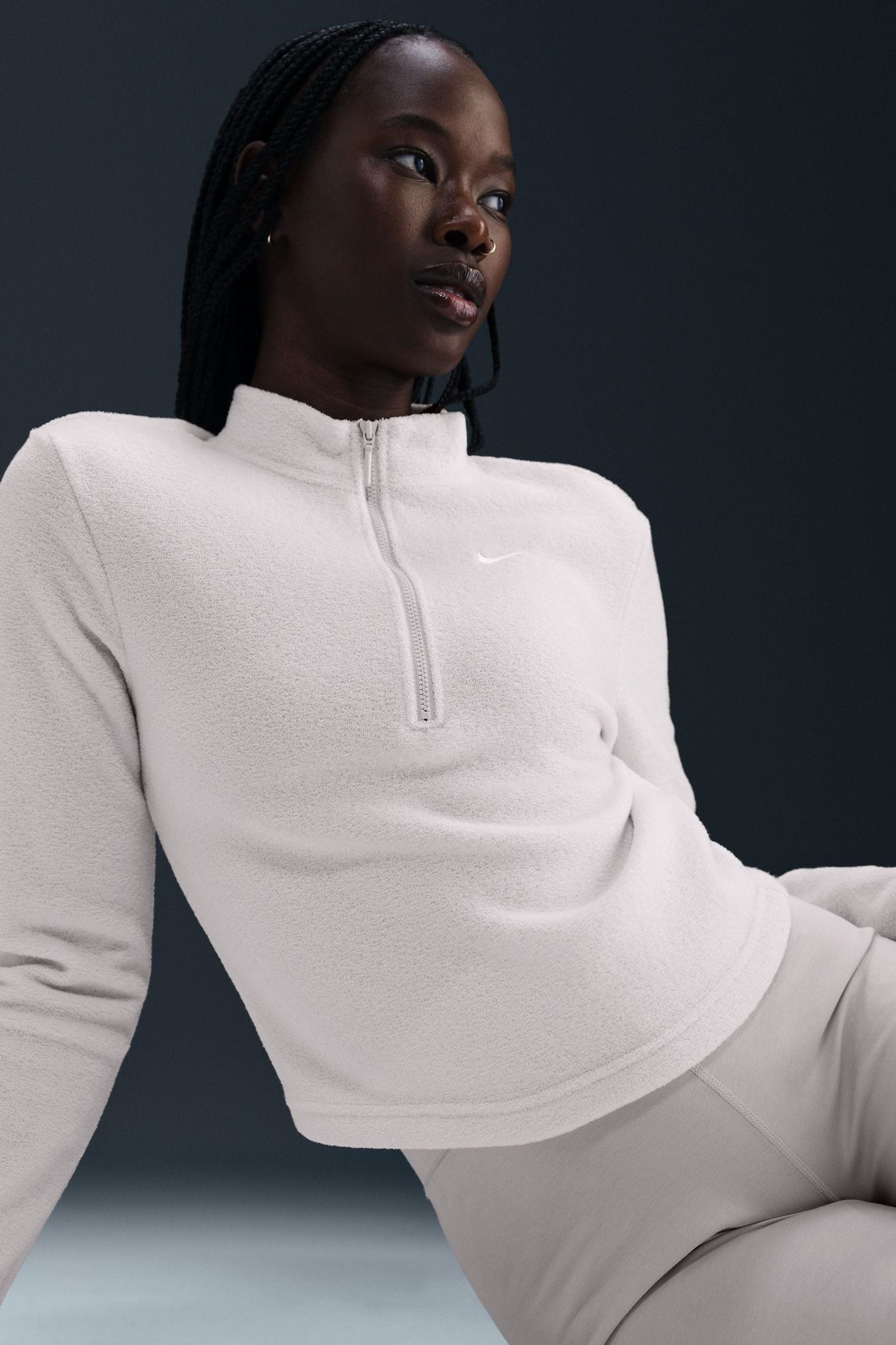 Buy Nike Oatmeal Phoenix Plush Half Zip Cozy Fleece Slim Fit Long Top from Next Poland