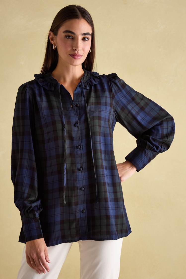 Joules Harper Black Check Pussybow Tie Blouse - Image 1 of 6