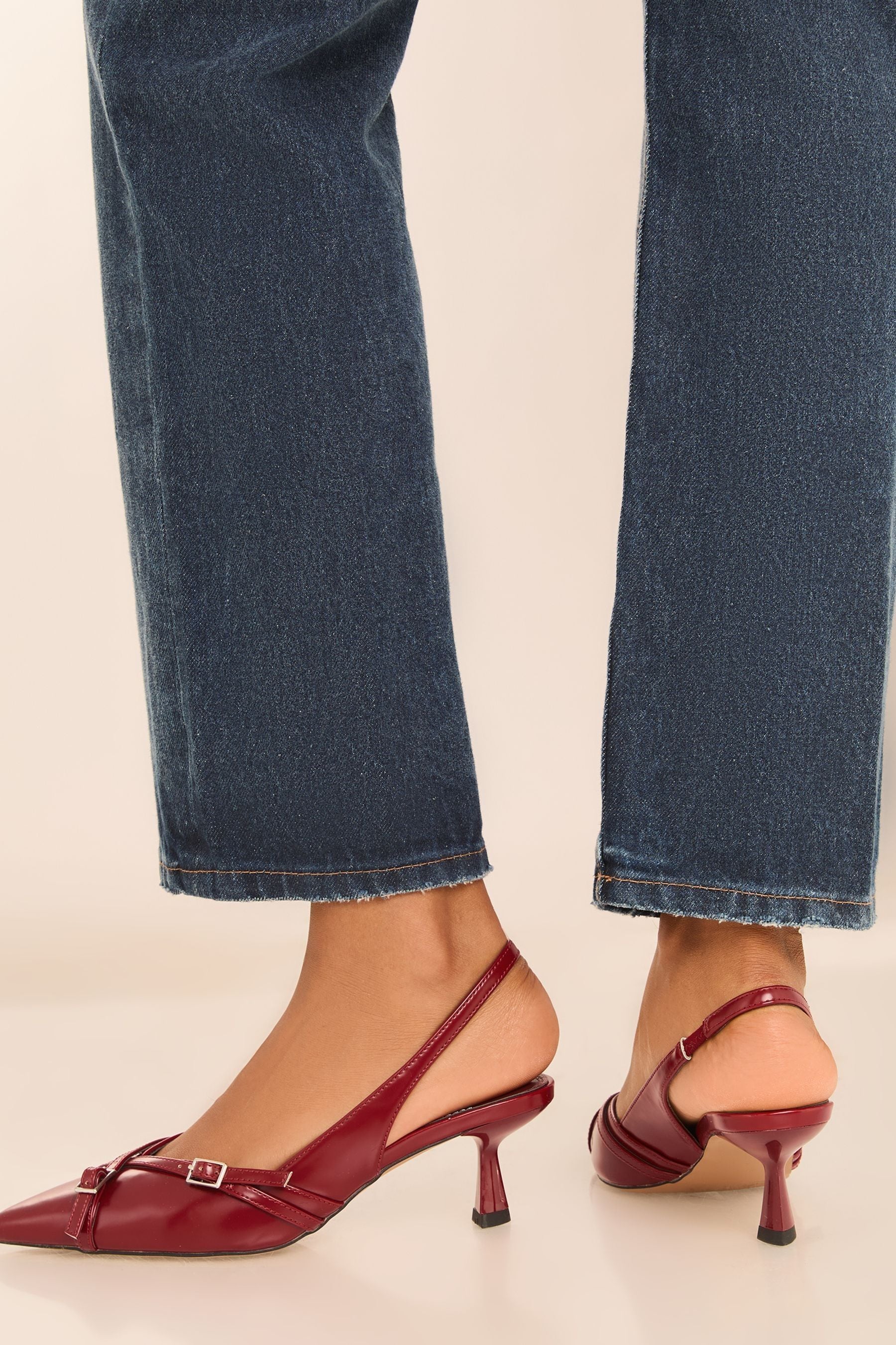 Lipsy Red Low Kitten Heel Buckle Work Court Shoe