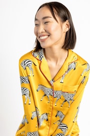 Chelsea Peers Yellow Satin Mustard Zebra Print Long Pyjama Set - Image 2 of 5