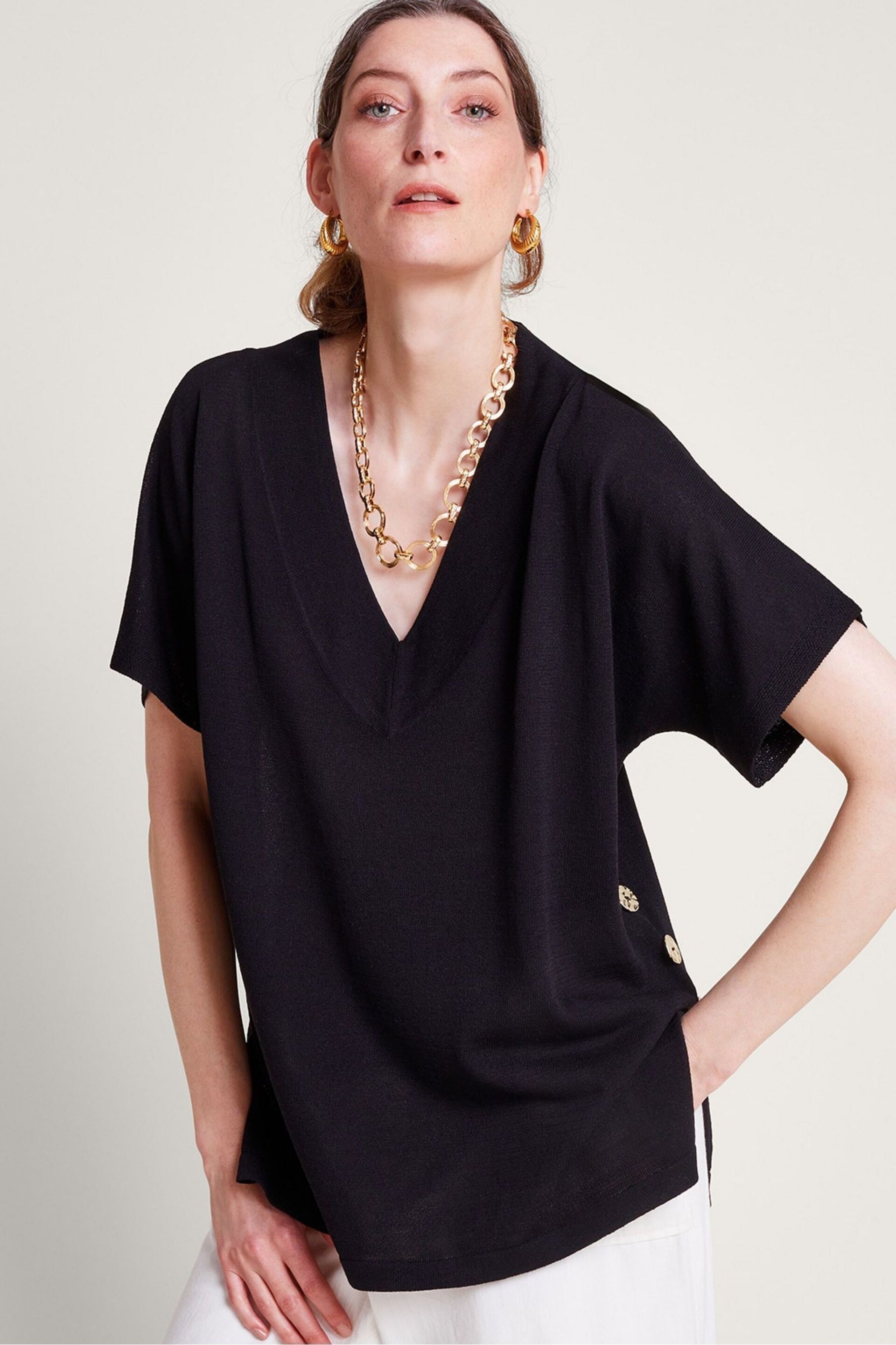Monsoon Black Bel Button Knit Top - Image 1 of 4