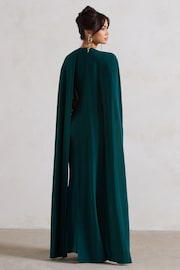 Club L London Green Padma Draped Bardot Maxi Dress With Cape Sleeves - Image 4 of 4