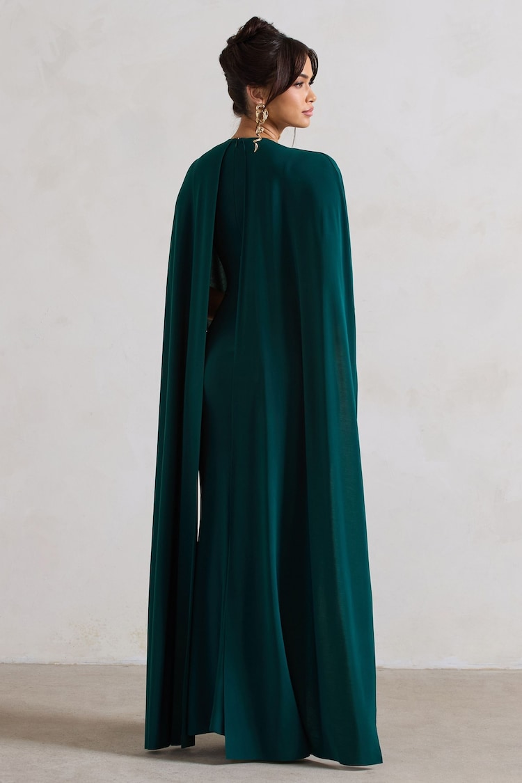 Club L London Forest Green Padma Draped Bardot Maxi Dress With Cape Sleeves - Image 5 of 5