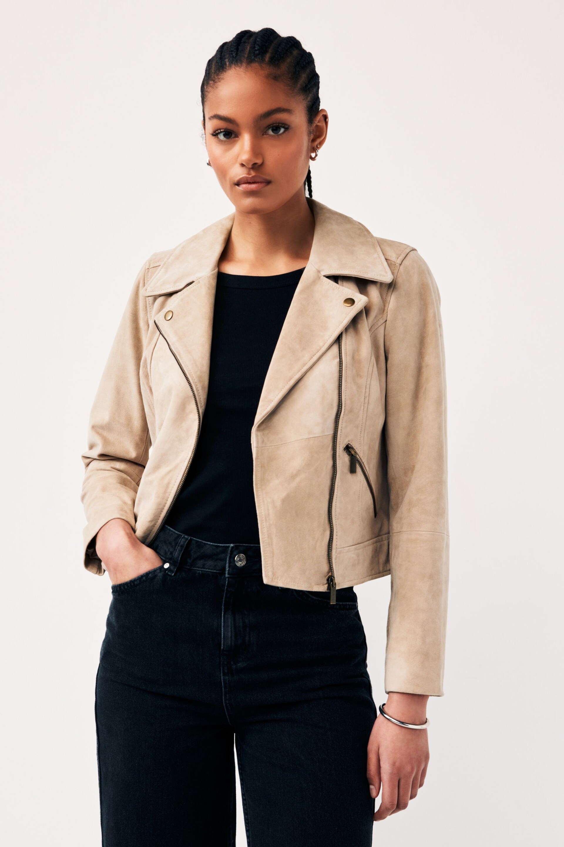 Urban Code Cream Suede Biker Jacket - Image 1 of 4