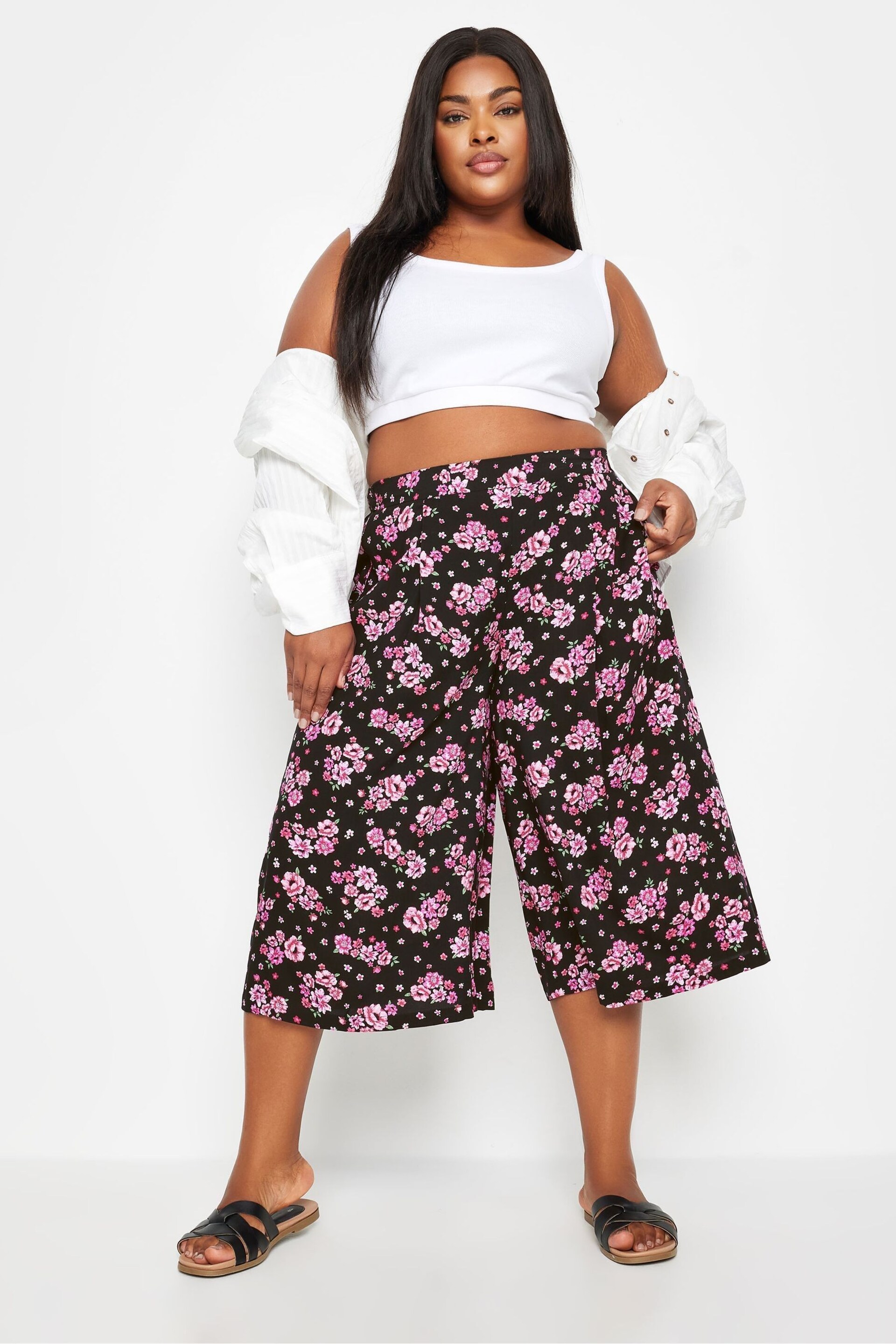 Yours Curve Black Flat Front Culottes - Image 2 of 6