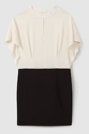 Reiss Ivory/Black Marlowe Draped Sleeve Colourblock Mini Dress - Image 2 of 5