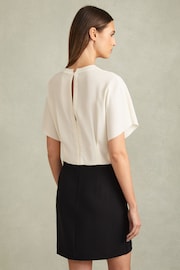 Reiss Ivory/Black Marlowe Draped Sleeve Colourblock Mini Dress - Image 4 of 5