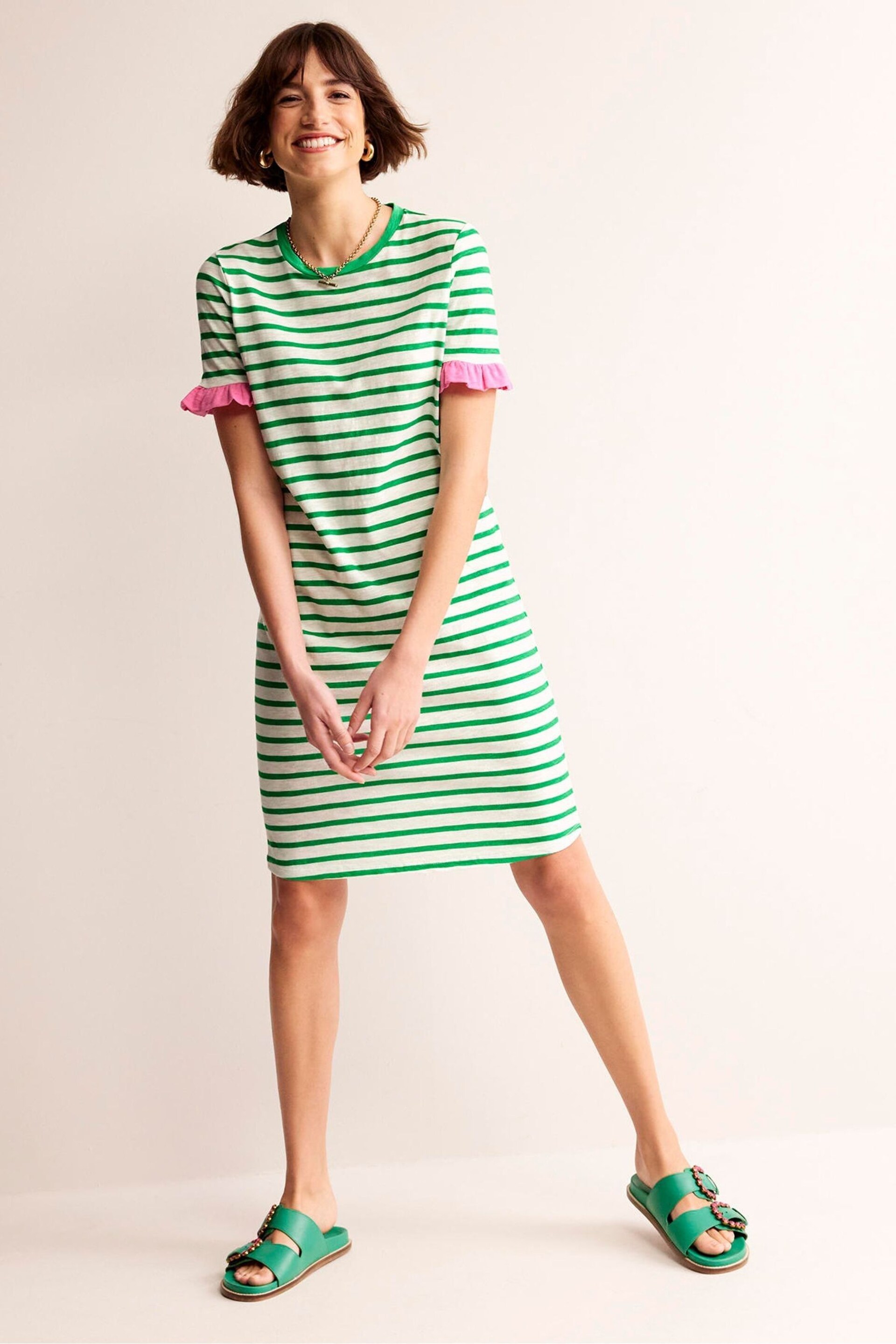 Boden Green Emily Ruffle Cotton Dress - Image 1 of 5