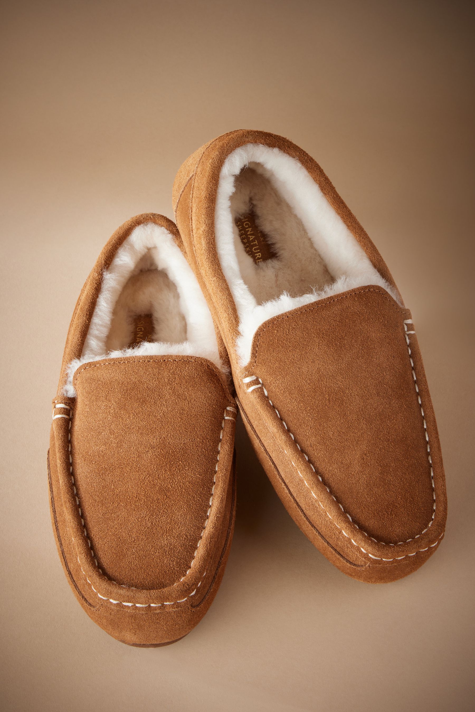 Buy Tan Brown Signature Shearling Moccasin Slippers from the Next UK online shop