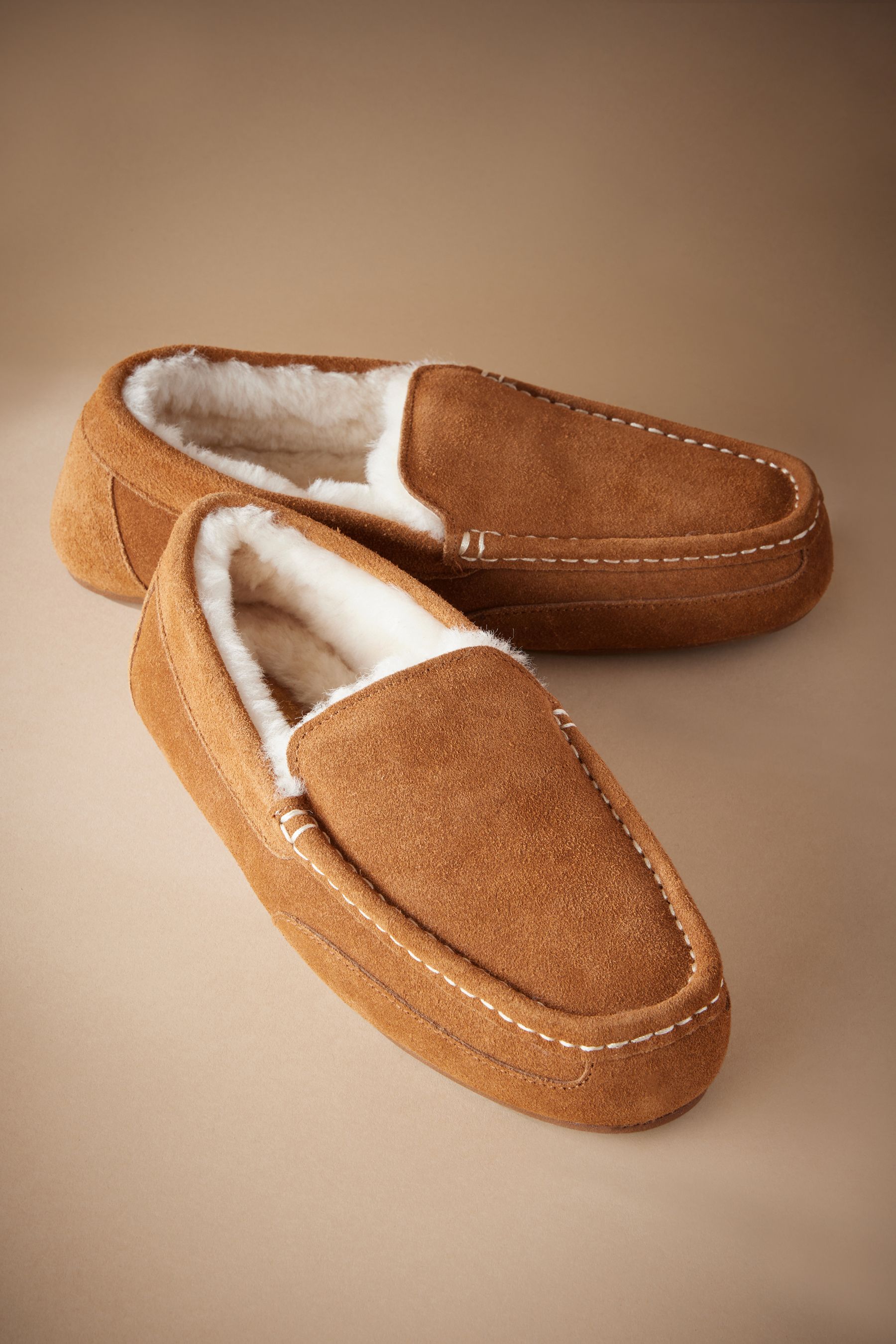 Buy Tan Brown Signature Shearling Moccasin Slippers from Next USA