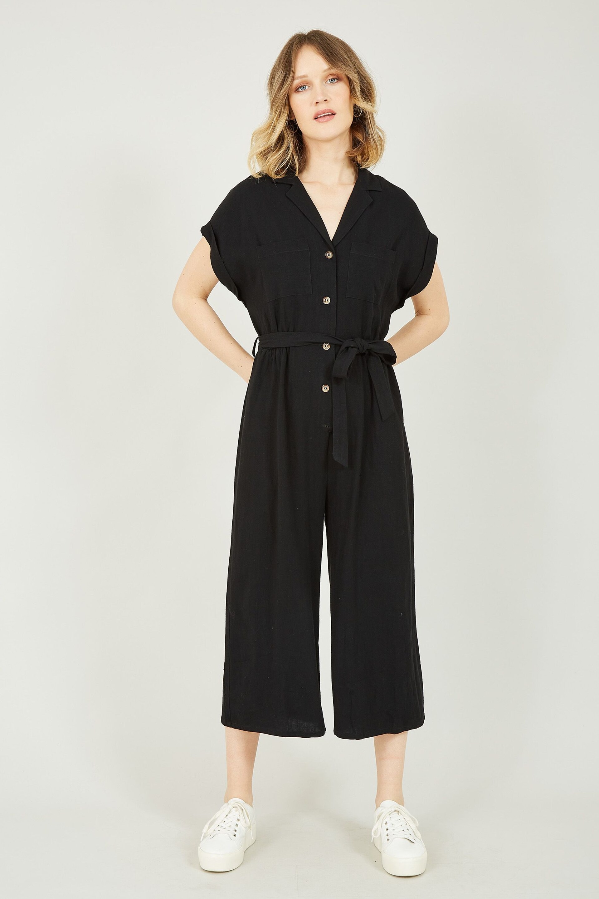 Yumi Black Button up Jumpsuit - Image 1 of 5
