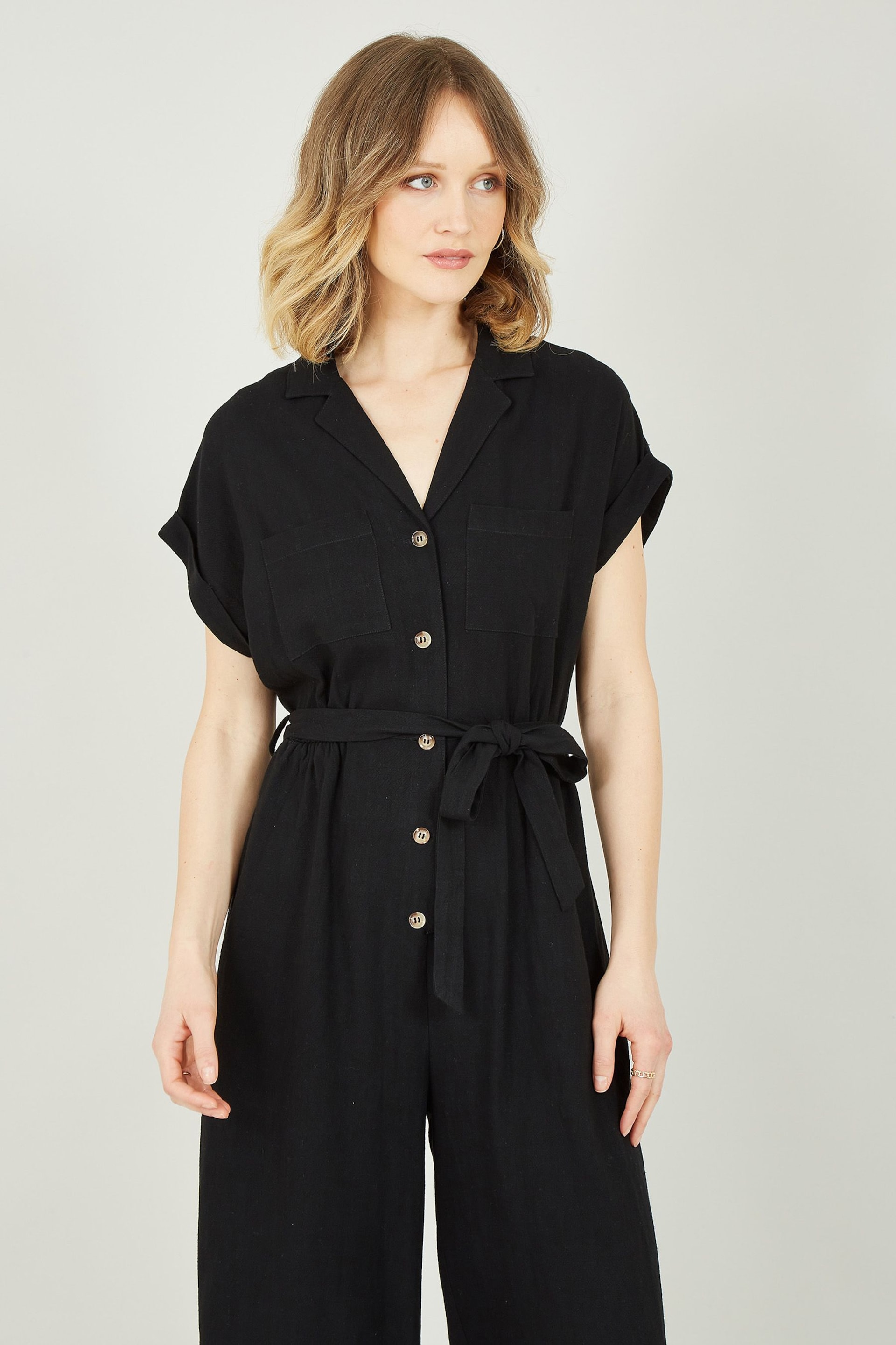 Yumi Black Button up Jumpsuit - Image 2 of 5