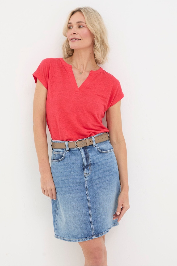 FatFace Red Linen Notch Neck Top - Image 1 of 4