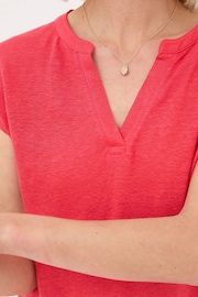 FatFace Red Linen Notch Neck Top - Image 3 of 4