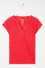 FatFace Red Linen Notch Neck Top - Image 4 of 4