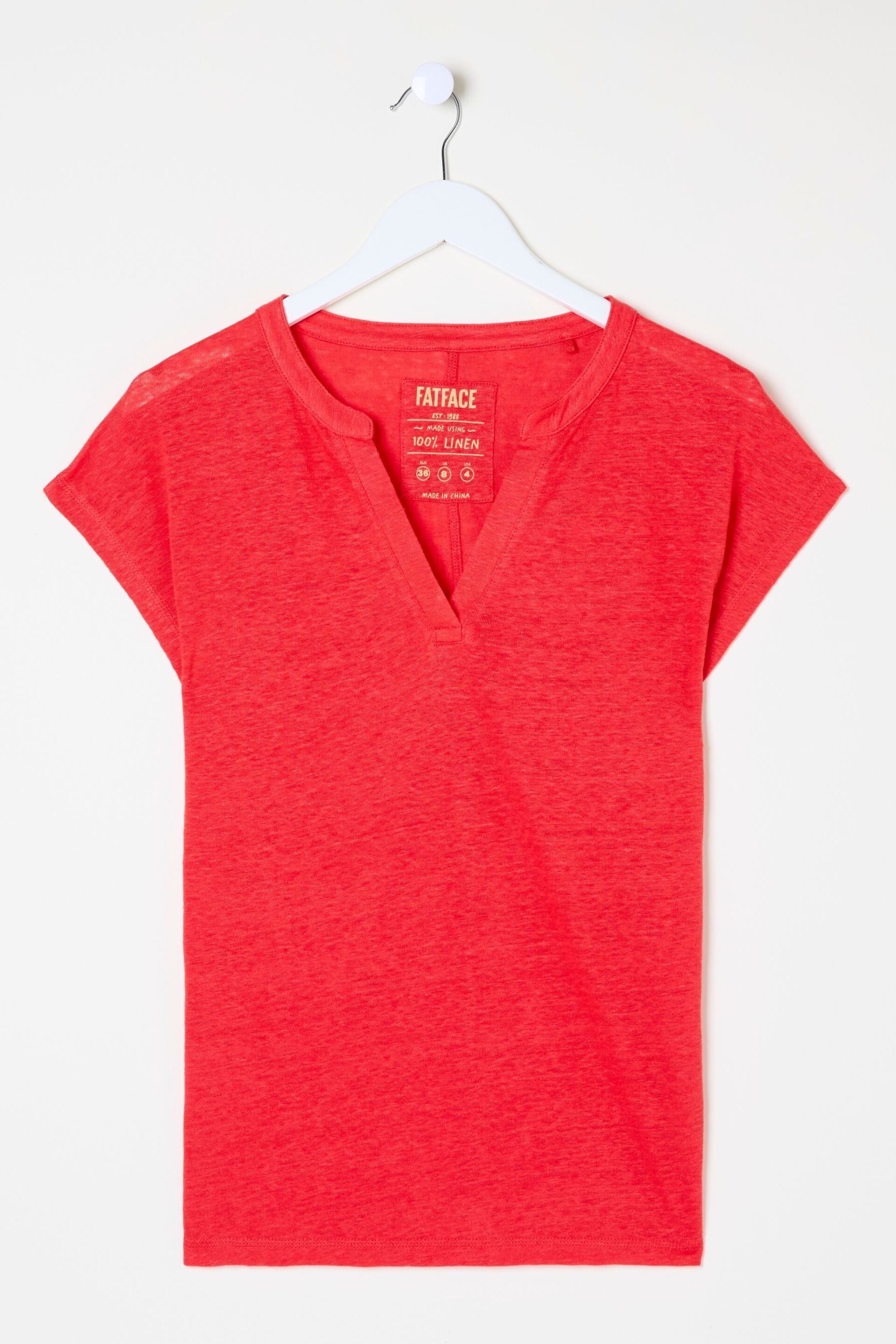 FatFace Red Linen Notch Neck Top - Image 4 of 4