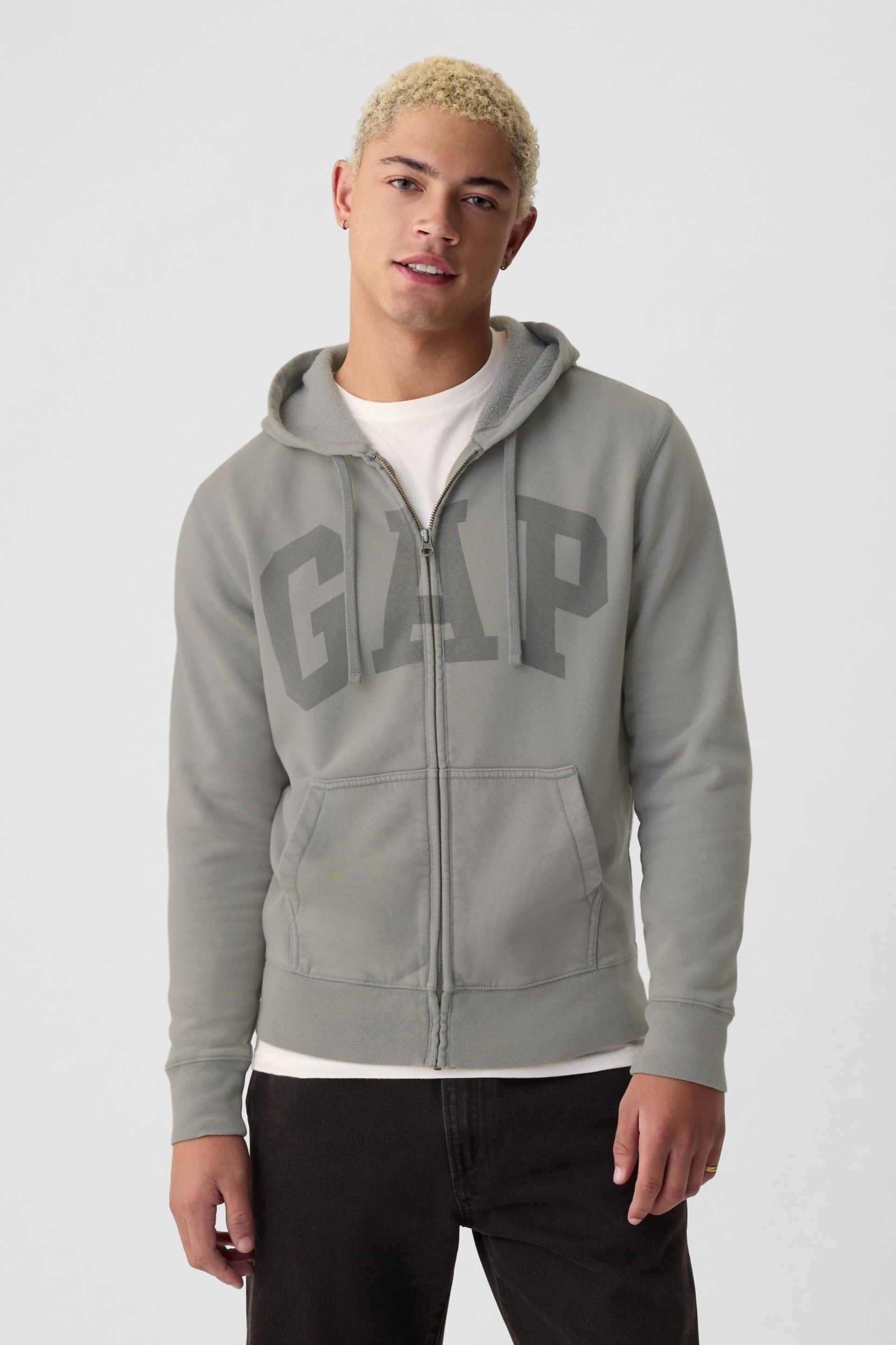 GAP Grey Arch Logo Zip Hoodie - Image 1 of 4