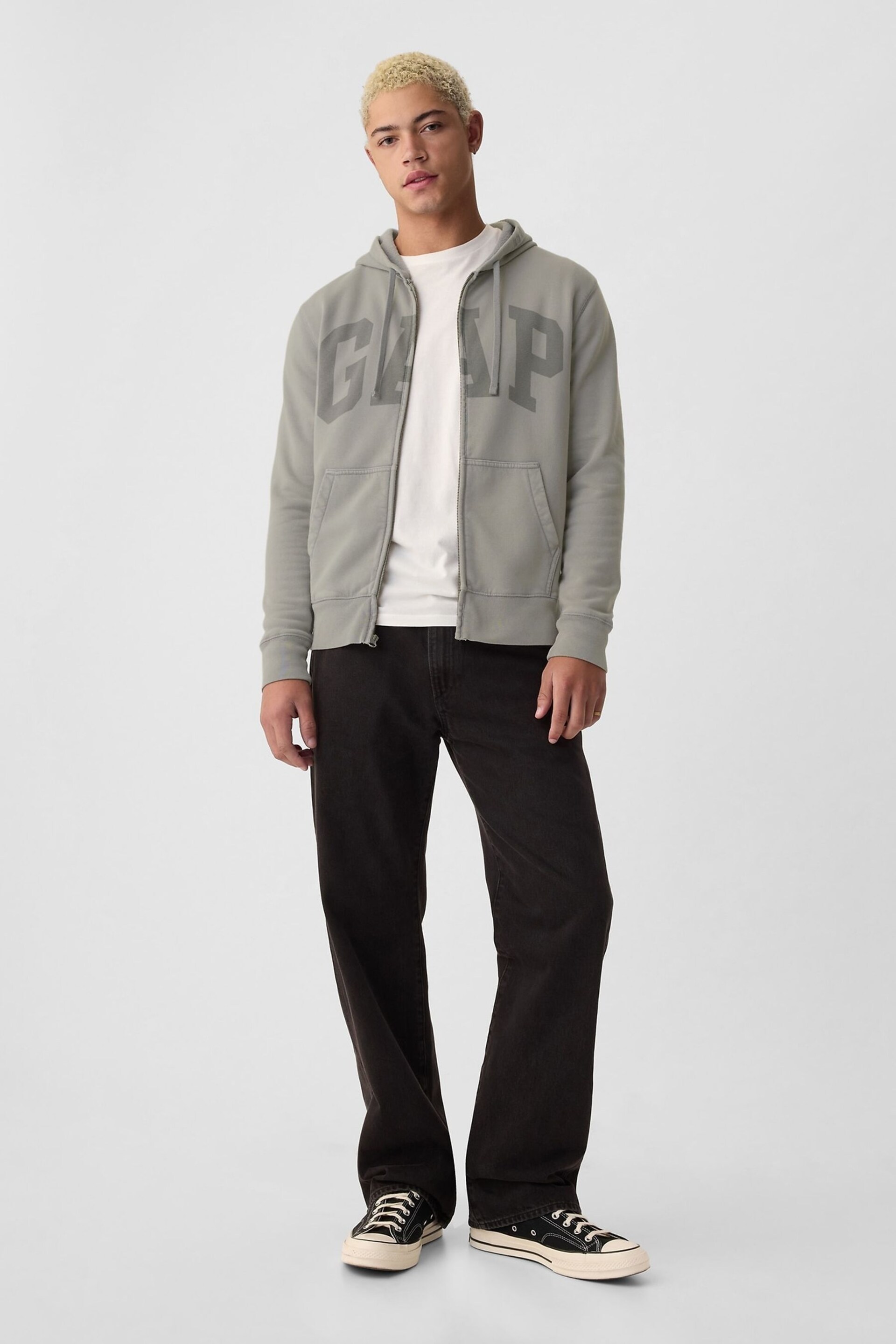 GAP Grey Arch Logo Zip Hoodie - Image 3 of 4