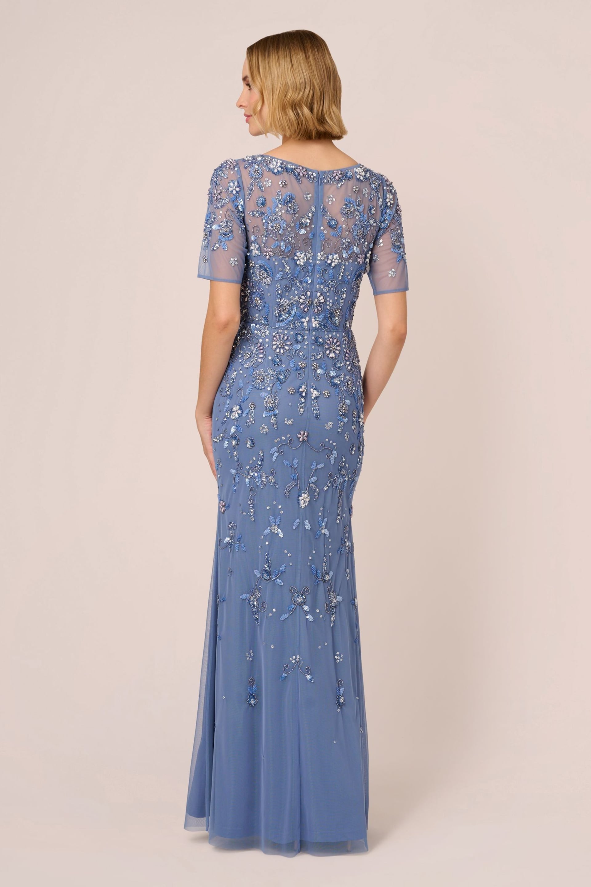 Adrianna Papell Blue Beaded Mesh Long Dress - Image 2 of 7
