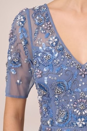 Adrianna Papell Blue Beaded Mesh Long Dress - Image 4 of 7