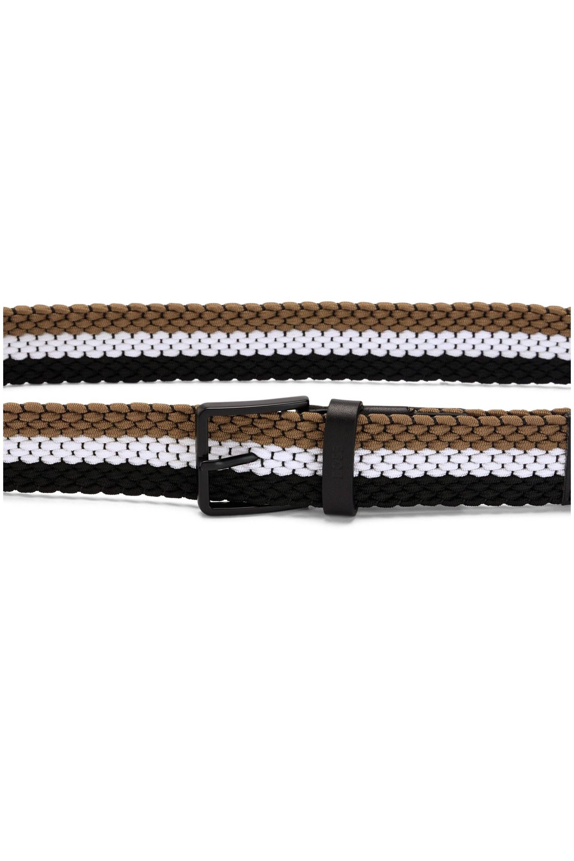 BOSS Black/Brown Signature Stripe Woven Textured Belt - Image 3 of 5