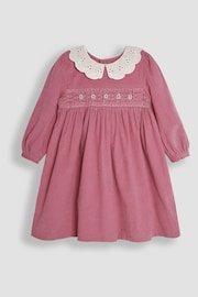 JoJo Maman Bébé Pink Floral Embroidered Smocked Cord Dress & Tights Set - Image 1 of 3