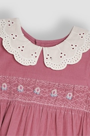 JoJo Maman Bébé Pink Floral Embroidered Smocked Cord Dress & Tights Set - Image 3 of 3