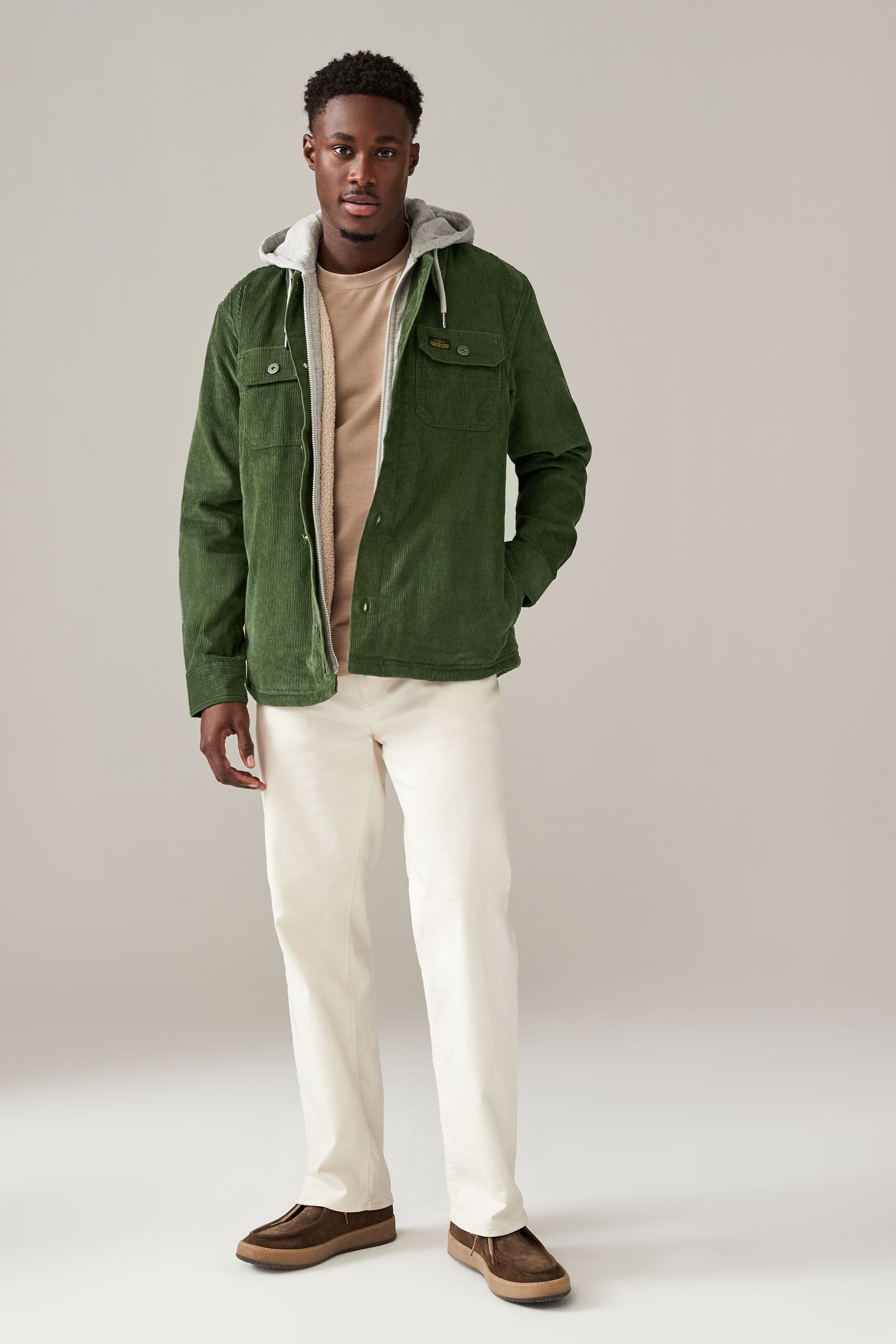 Buy Green Hooded Corduroy Borg Lined Shacket from the Next UK online shop