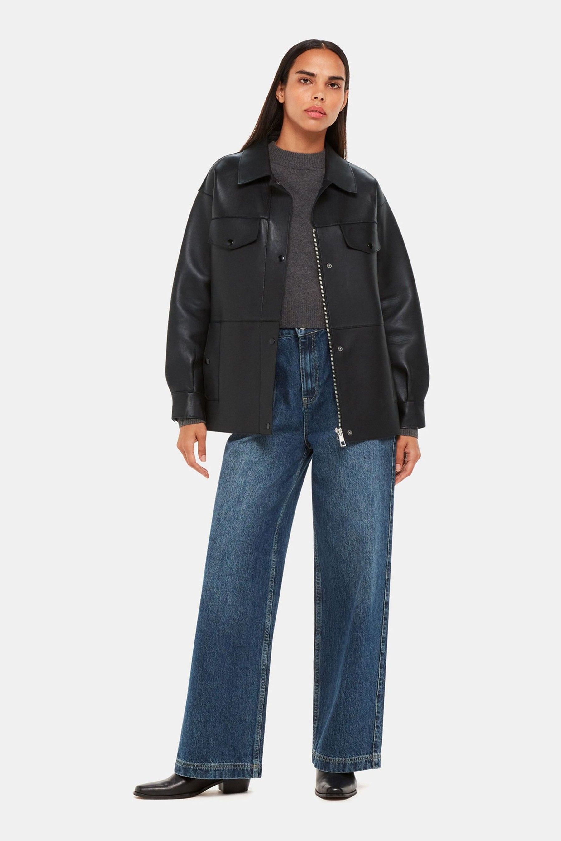 Whistles grey leather jacket top